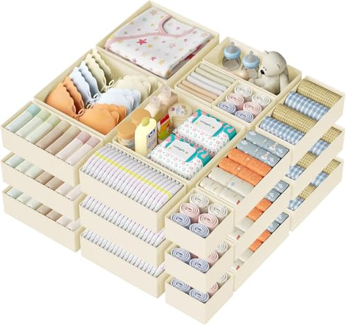 DIMJ 18Pack Nursery Drawer Organisers Baby Essentials for Newborn, Beige