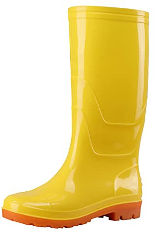 SRTUMEY Stivali alti Wellington da donna, stivali da pioggia impermeabili da giardino, stivali in gomma alti al ginocchio, Giallo, 39.5 EU