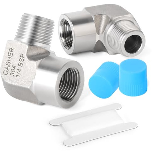 GASHER 2pièces Raccord de tuyau en acier inoxydable 90 Degree Barstock Street Elbow,1/4 Inch Male Pipe x 1/4 Inch Female Pipe