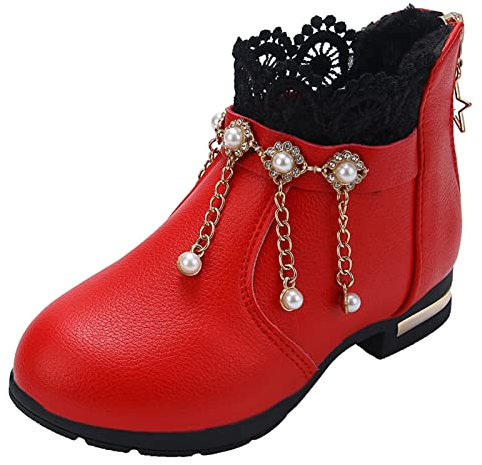 VYLYNL Stivali antiscivolo per ragazze ragazze scarpe moda fiore stivali corti antiscivolo traspirante stivali per bambini Firl stivali da neve taglia 3, Rosso, 34 EU