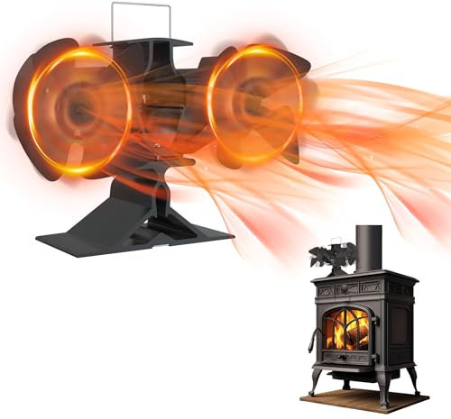 AufuN 8 Blätter Mit 2 Motoren Kaminventilator Ofenventilator, Ohne Strom Kaminlüfter, Wärmebetriebener, Leiser Warmluftverteiler für Kaminofen/Kamin/Ofen/Holz, Ofenventilator Doppelt