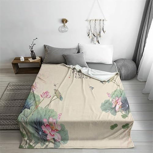 Kuscheldecke Retro Beige Lotus Kuscheldecke Flauschig Weich Decke Wolldecken für Couch Indoor Freien Fleecedecke Camping Flauschige Decke Waschbar Felldecke 75x100 cm