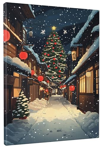 Lienzo de pared sobre lienzo de árbol de Navidad, impresión de árbol verde, vacaciones de invierno, decoración de interiores estética para salón, dormitorio, sin marco, 20,3 x 30,5 cm