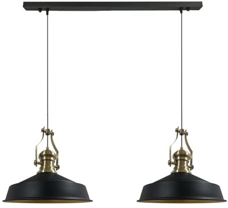 bamyum Neo-Asletl Pendelleuchte Esstisch Schwarz 2 Flammig Metall 40cm, Hängelampe Wohnzimmer, Hängelampe Industrial Vintage, Küchenlampe Vintage Schwarz, Esstischlampe