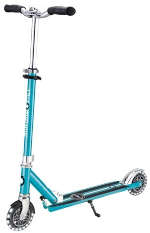 Globber Flow Element Lights – Faltbarer Tretroller mit 2 Rädern mit LED-Licht, Bremse hinten und verstellbarem Lenker, ab 5 Jahren, für Kinder und Jugendliche – Aquablau