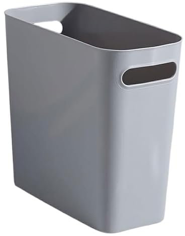 Slim Trash Can, Open Top Plastic Narrow Trash Can, 10.8x9.8x5 inch Small Waste Basket without Cover, Grey Trash Bin with Handles for Bathroom Office Bedroom Kitchen Small Waste Basket Slim Bathroom Tr