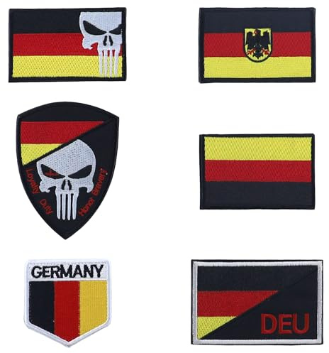5 Stück Deutschland Flaggen Patch,Deutschland Totenkopf Für Militär Patches Aufkleber Patch Uniform Weste Hundegeschirr Patch Klett für Rucksäcke Militär