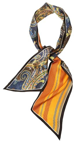 Prettystern Herren Damen 2-lagig schmal SeidenSchal Krawatten-Schal Halstuch für Frühling Sommer schwarz bunt Paisley DS24