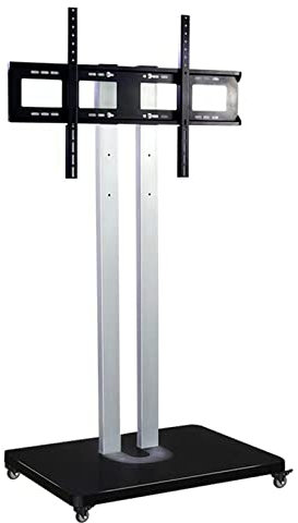 SGKOMN Mobile TV Cart On Wheels - Adjustable Height Portable Floor TV Stand Holds, For 42 To 65 inch LED Flat Screen, Up To 50kg/110Lbs (Black+white)