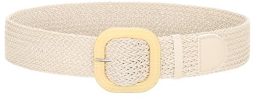 SUOSDEY Breiter Geflochtener Gürtel für Damen, Rattan Taillengürtel für Kleid Gewebter Boho Gürtel 5cm breit beige