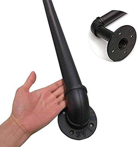 Kit per ringhiera per scale industriali per interni ed esterni, ringhiera in ferro battuto nero per gradini, scale e scale - 150 cm supporto durevole per sicurezza e stile