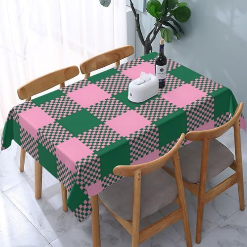 Nappe essuyable rectangulaire 60x102in(150x260cm) Nappe de Jardin avec Plaid Rose et Vert Motif, décoration de Table pour cuisinesalle à Manger Nappe Outdoor résistant aux intempéries