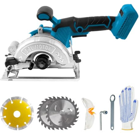 TALOEYH - Sega circolare compatibile con la batteria Makita 18V/21V, sega circolare da 5 pollici con 3 lame, motore senza spazzole in rame da 1000W, smusso a 45°/90° profondità di 25/40 mm