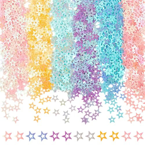 craspire 120g Glitzer Pailletten In 6 Farben Mini Hohlstern Glitzerflocken Schillernde Spangles Kunststoff Pailletten Konfetti Perlen Sterne Für DIY Scrapbooking Kartengestaltung Schmuck Nagellack