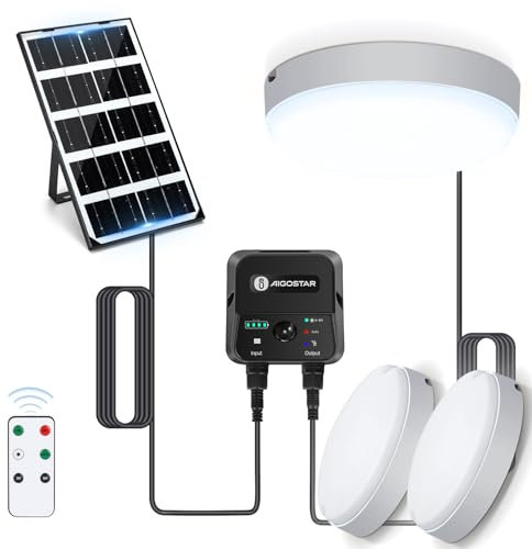 Aigostar Solarlampe Decke Außen mit bewegungsmelder 35W LED Solar Deckenleuchte Outdoor mit Fernbedienung， Energiespeicherbox, IP65, Einstellbare 6500K, Solarlampen für Innen mit 8m Kabel,2 pcs