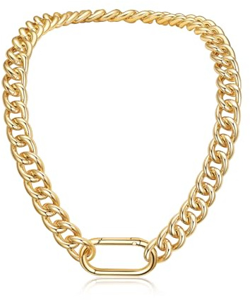 U7 Leichte Dicke Kette Damen aus Aluminium – Goldfarben Chunky Chain Halskette 14K, Trendige Statement Kette mit Großer Öse, Ideal für Damen Mode, 50cm