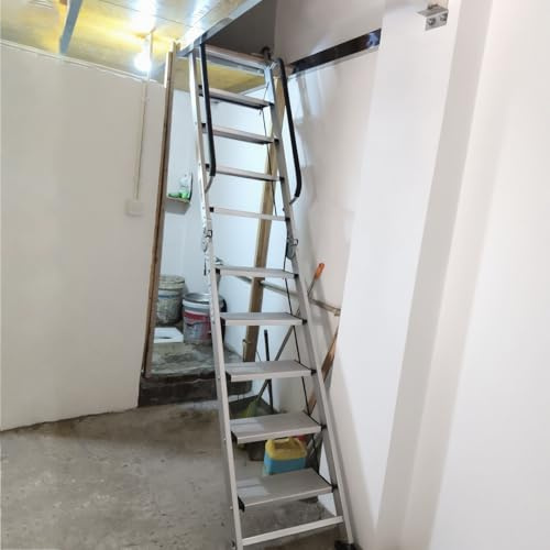 Dachbodentreppe Hochbelastbare Platzsparende Klapp-Dachbodenleiter, Aluminium-Dachbodenleitern für Kleine Räume, Klappbare Treppe für Etagenbetten mit Haken(13 Steps 3.2-3.5m (126-137.8))