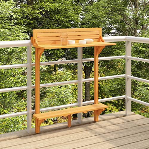 KTHLBRH Bartisch aus massivem Akazienholz für den Außenbereich, mit Fußstütze und Metallständer, ideal für Balkon, Terrasse oder Terrasse als Bistrotisch oder Planständer