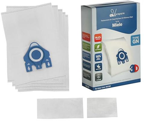 Vacspare Vacuum Microfibre Bags, Type GN, Pack Of 5 With 2 Filters Compatible With Miele S400, S600, S800, S2000, S5000, S8000 Vacuum Cleaners