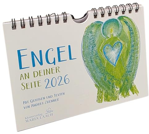 Engel Kalender 2026 zum Aufstellen und Aufhängen mit Engelsbildern und Sprüchen von Andrea Zrenner 15,5 x 11,5 cm Geschenk zu Weihnachten klein