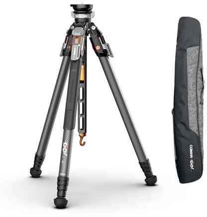 COMAN Trípode de fibra de carbono con apertura completa y un solo clic, trípode profesional para video, rótula para nivelación rápida, altura máxima de 165 cm, capacidad de carga máxima de 20 kg (T1S)