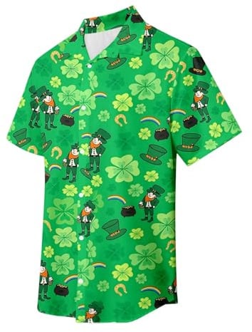 RUMAOZIA St. Patrick's Day Hemd Herren Kleeblatt Glücksbringer St Patricks Day Kostüm Irland Saint Patrick's Hawaiihemd Freizeithemd mit Motiv Vierblättriger Kleeblattdruck Grün Hawaii Hemden