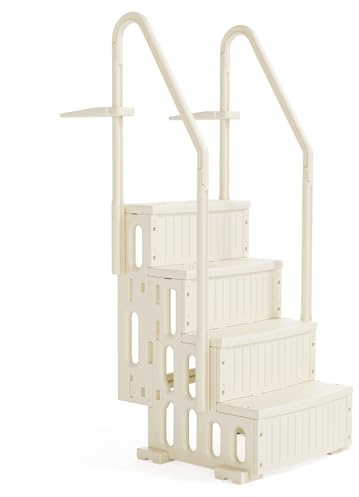BONNLO Échelle de Piscine Antidérapante PE, Escalier de Piscine, Adaptée aux Piscines Hors Sol et Creusées Intérieur Extérieur, Blanc Cassé (Blanc Cassé, 4)