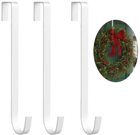 RQcMid 3 ganchos para corona de puerta, ganchos blancos para corona de puerta, puerta de casa, exterior, ganchos para colgar ventanas, para coronas de puertas y vestidos decorativos, duraderos (30 cm