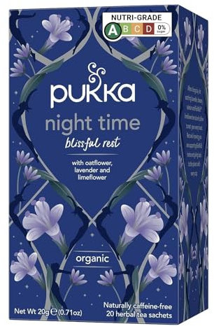 Pukka | Bio-Kräutertee „Night Time“ | Kamille, Lavendel, Lindenblüten und Baldrian | 20 Teebeutel