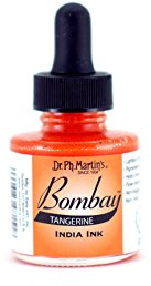 Bombay India Ink, 1.0 oz, Tangerine (15BY) - Highly Pigmented, Lightfast, Permanent, Waterproof - for Brush, Drawing Pen or Airbrushes