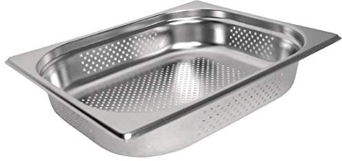 Vogue K844 Stainless Steel Perforated 1/2 Gastronorm Pan 65mm Deep Food Container, Silver