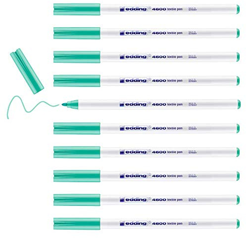 edding 4600 textile pen - pale green - box of 10 - round nib 1 mm - permanent fabric pens for drawing on textiles, wash-resistant to 60 °C - fabric pen