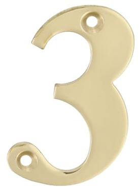 Amig Nummer 3 aus poliertem Messing zum Schrauben im Innen- und Außenbereich, 100 mm, für Toren, Wände oder Fassaden von Häusern, Gold-Finish