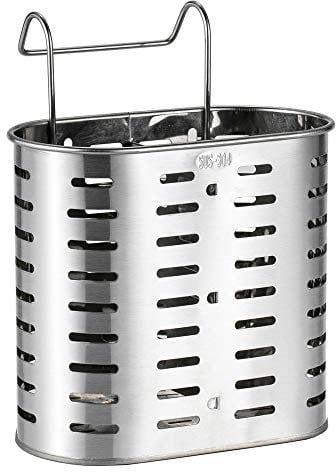 Decdeal Porta Posate in Acciaio Inox Cromato con 2 Scomparti,Utensili da Cucina Asciugatura con Cremagliera,Drenante Rack Metallo di Appeso con Ganci