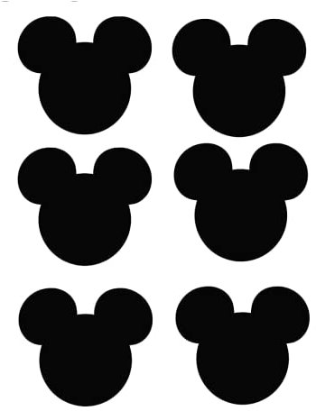 Mouse face Vinyl Mickey Stickers for Tablets/Laptops/Cars/Wine Glass/Weddings Pack of 6 (Black, 8cm x 7cm)