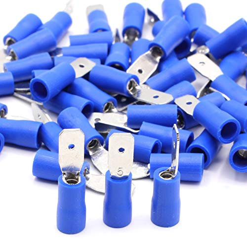 25 Stück Flachstecker männlich blau 1,5-2,5 mm² Steckbreite 4,8 mm Teilisoliert PVC Steckverbinder Kabelsteckschuhe Kabelschuhe Verbinder aus Messing verzinnt
