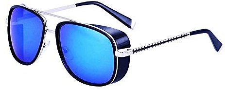 Iron man sunglasses - steampunk - retro - man - unisex - silver frame - light blue lens - christmas and birthday gift idea