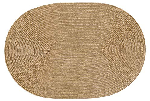 Haus und Deko Platzset Polypro oval ca. 45 x 30 cm Caramel Platzdeckchen Tischset geflochtene Bast-Optik