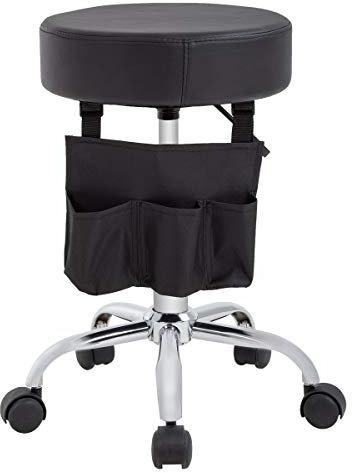 Taburete Giratorio Profesional con Ruedas y Bolsillos Almacenaje | Silla Redonda Ajustable | Banqueta con Altura Regulable Estética | Peluquería | Taller | Tatuajes | Clínica | Salón Belleza | Médico