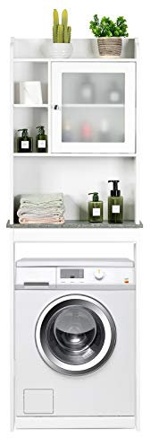 COSTWAY Sopralavatrice Mobile per Lavatrice Bianco con 2 Ante, Mobiletto Bagno Coprilavatrice Copri Asciugatrice WC,