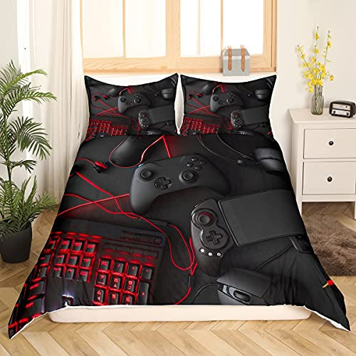 Homewish Spiel Trösterabdeckung Moderner Sci-Fi-Stil Gamepad Gaming Bettwäsche-Set Spielkonsole Bettbezug für Teen Jungs Spieler Videospiel Regler Bettbezug Mit Reißverschlüssen,155X220