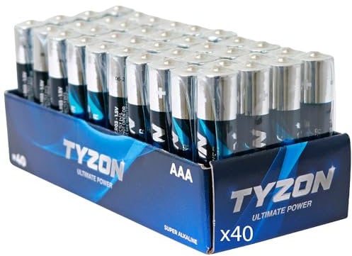TYZON® Batterie AAA 1.5V Super Alcaline – Confezione da 40 Pile AAA a Lunga Durata Senza Mercurio per Uso Domestico, Giocattoli, Luci e Telecomandi