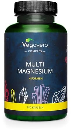 Magnesio Complex | 375 mg de Magnesio | Citrato + Bisglicinato + Taurato + Malato | 180 Cápsulas | Vitamina B6 & B2 | Sin Aditivos & Vegano | Vegavero®
