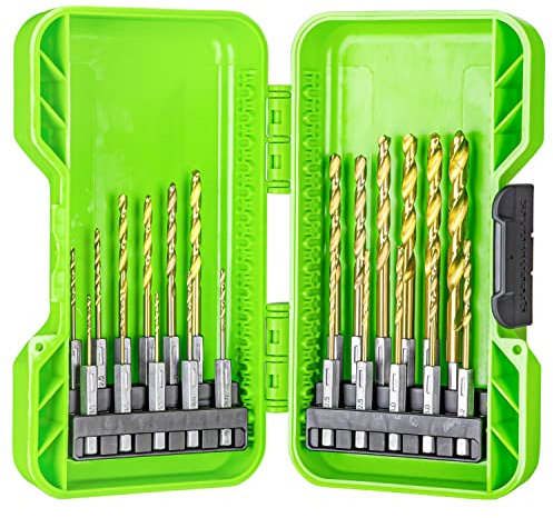 Greenworks Mèches à queue hexagonale de perceuse HSS 135° (set de 22 forets de perceuse étamés de 1,5 mm à 8 mm pour toutes les perceuses et visseuses sans fil)
