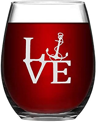 Weinglas mit Bootsmotiv, Anker, Liebe, lustig, ohne Stiel, lasergraviert, Whiskyglas, Schnapsglas, einzigartige Idee für ihn, sie, Mutter, Ehefrau, Chef, Schwester, BFF, Geburtstagsgeschenk für