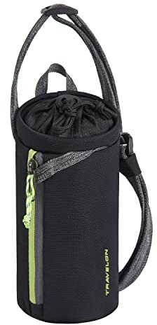 Travelon Greenlander Nachhaltige Anti-Diebstahl Isolierte Wasserflasche Tasche, Schwarz (Jet Black), Einheitsgröße, Greenlander Isolierte Wasserflaschentasche mit Diebstahlschutz