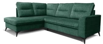Robin Camel Ecksofa mit Schlaffunktion Bettkasten 5 Abnehmbare Rückenkissen Sofa L-Form Schlafsofa Freistehende Eckcouch Schlafcouch Wohnzimmermöbel Wohnlandschaft Flaschengrün Links