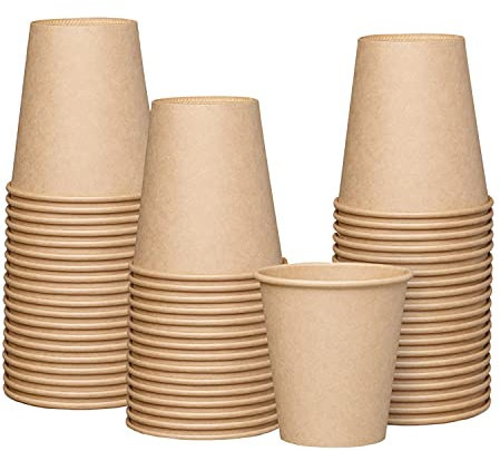 50 Vasos Cartón Desechables 225 ml para Café, Agua, Leche, Té, Bebidas Calientes y Frías - Reutilizables para Hogar, Oficina y Cafetería