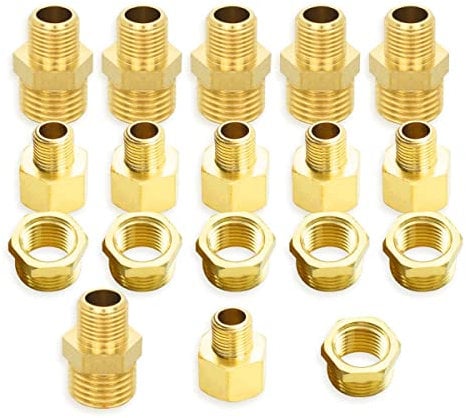 Bwintech 18 Stück 1/4 bis 3/8 Innen und Außengewinde BSP Gewinde aus Messing, Sechskantnippel, Sechskant Reduzierstück und Sechskant Buchsenverbinder für die Konvertierung von Rohrverbindungen