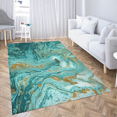 LOKMU Rutschfester Teppich, Gold- und Türkis, gemischte Farbe, Heimdekoration, Teppich für Klassenzimmer, Wohnzimmer, Schlafzimmer, Esszimmer, Kindergarten, 1,5 x 1,8 m